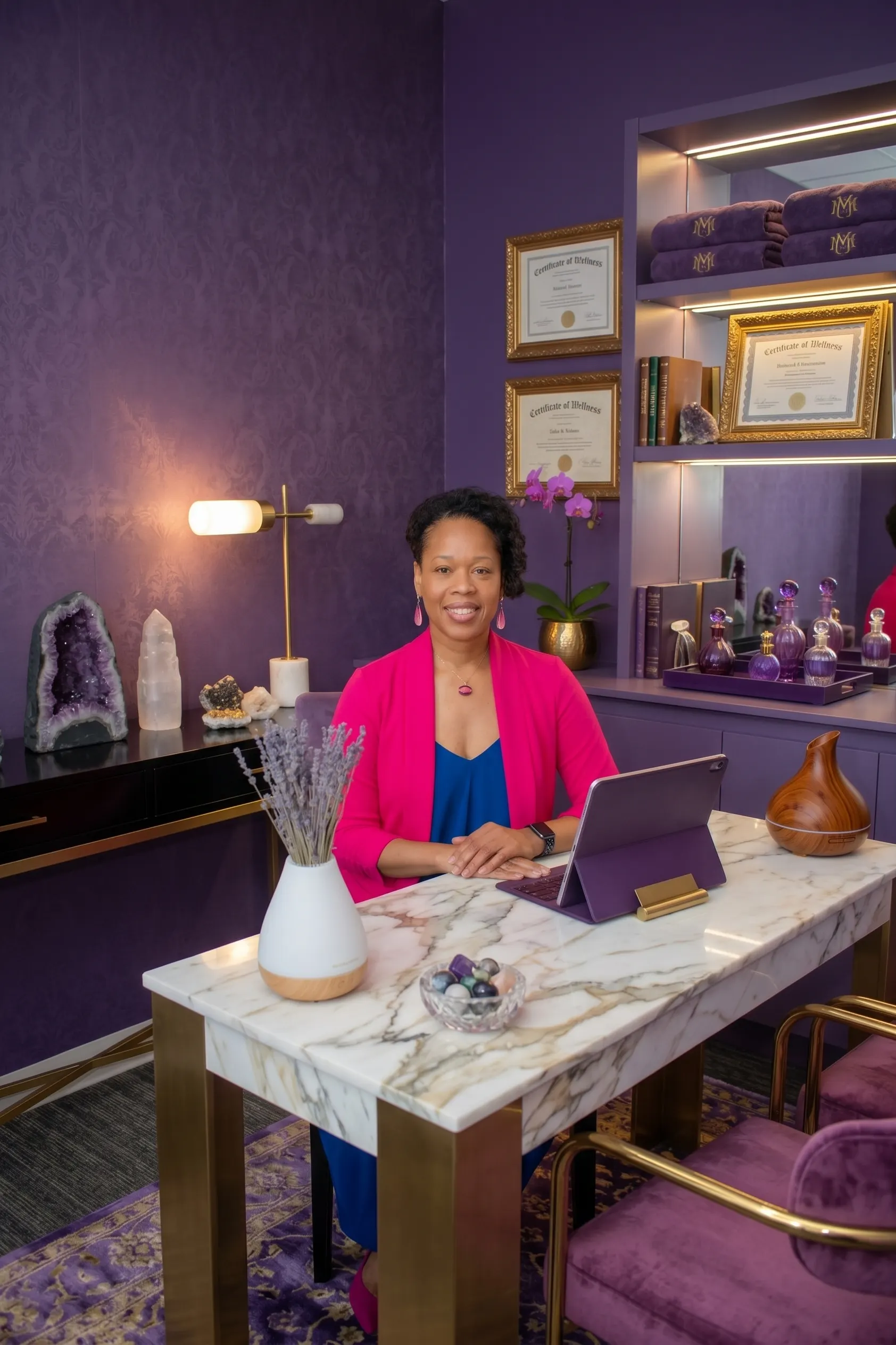 Shuron at her desk in The Body Bar Lounge